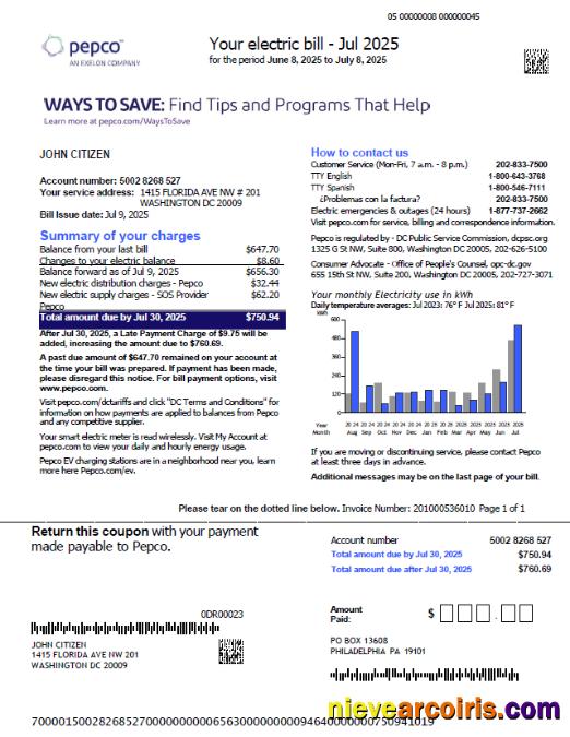 USA Pepco utility bill, version 3